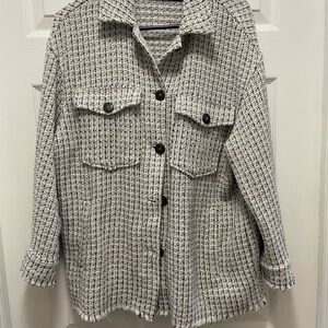 Zara Black and White Textured Blazer